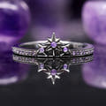 Women and men’s stacking amethyst rings for engagement and wedding