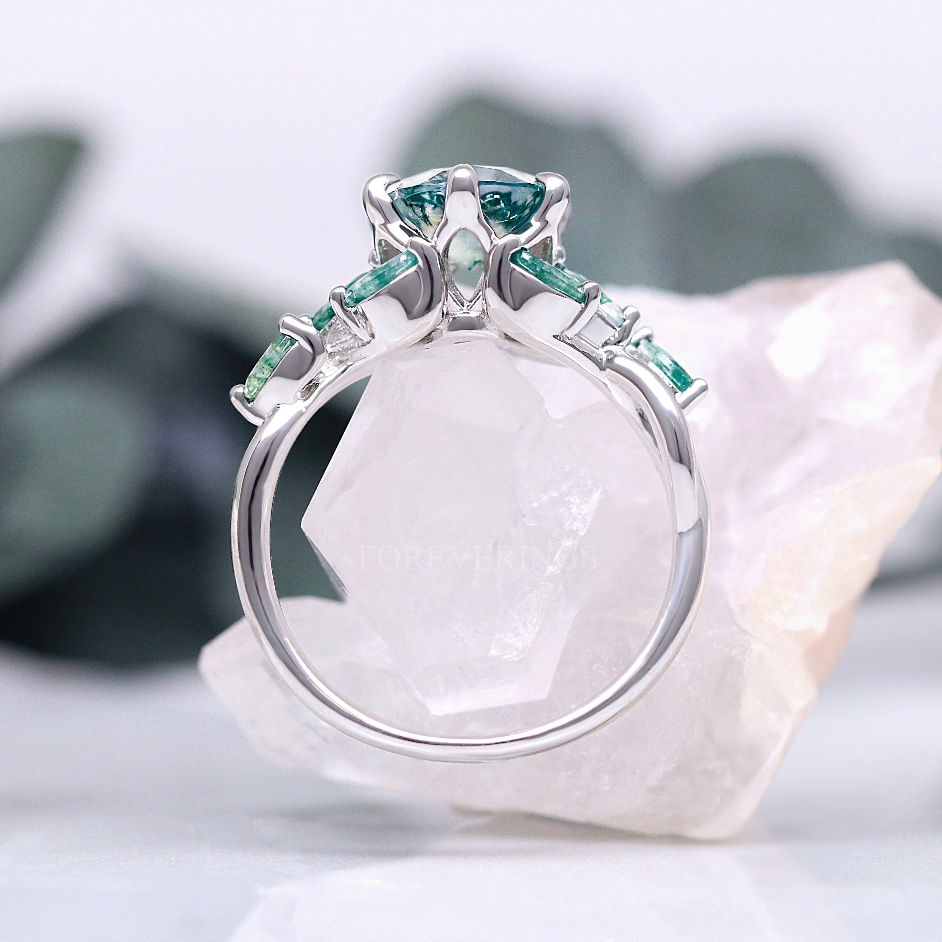 Nesta Moss Agate Ring, Unique Engagement Ring, Enchanted Promise Ring, Fantasy Wedding Ring, 925 Sterling Silver, Womens Nature Leaf Ring