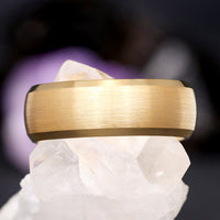 Man Brushed Gold Wedding Band, Gold Tungsten Ring, Bevel Edge, Man Engagement Ring, Matte Dome, 8mm 6mm, Classic Man Ring, Engraving
