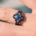 Black silver engagement rings for him and her