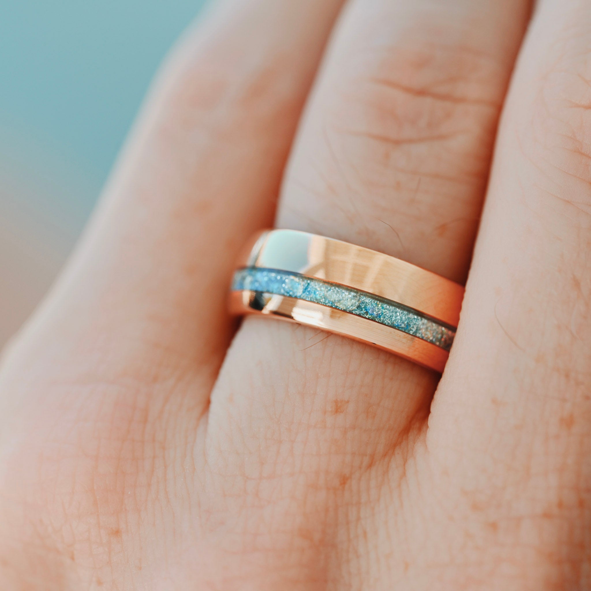 Mens Moonstone Ring, Rose Gold Wedding Band, Man Tungsten Ring, Man Engagement Ring, Nebula Promise Ring for Him, 8mm Galaxy Ring, Engraving