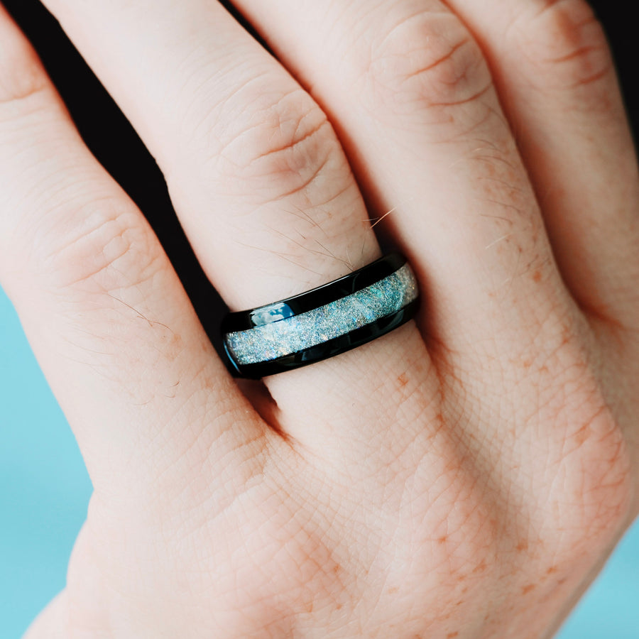 Man Moonstone Ring Black Tungsten Wedding Band, 8mm Man Engagement Ring, Promise Ring for Him, Moonstone, Man Gemstone Ring, Engraving