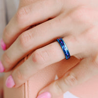 Orion Nebula Ring Set Blue, His and Her Tungsten Wedding Band, 8mm & 4mm Blue Nebula Ring, Outer Space Couples Ring, Polish, Dome, Engraving