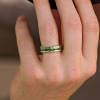 His and Her Celtic Knot Ring Set, Gold Emerald Wedding Bands, 925 Silver and Tungsten Promise Rings, Minimalist Couples Engagement Ring Set