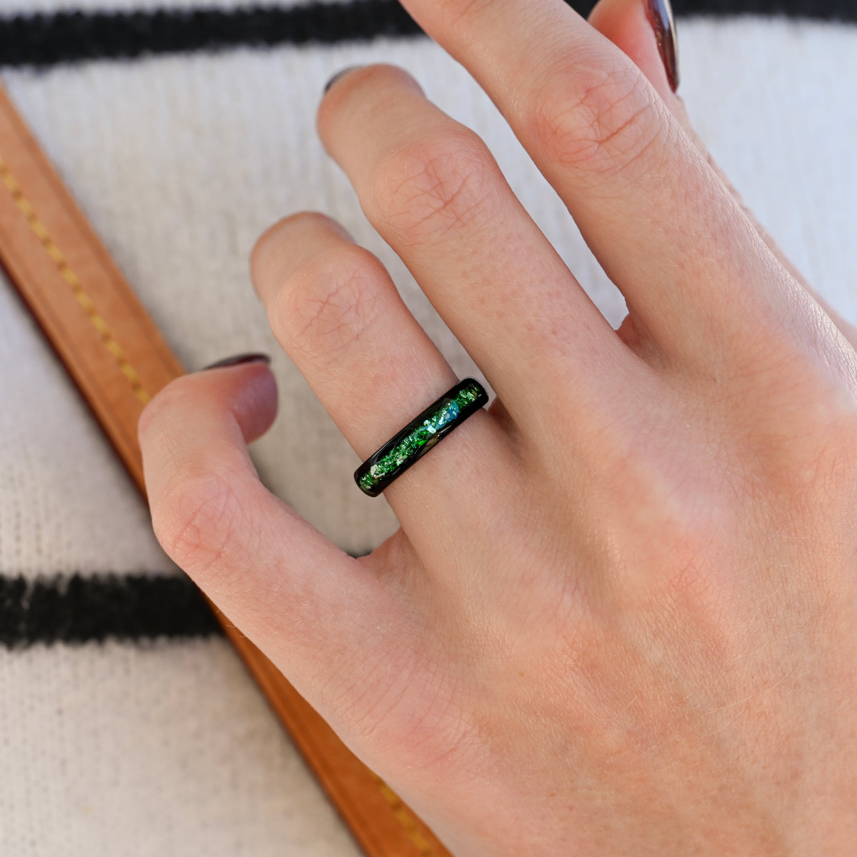 Emerald Wedding Band 4mm Black Tungsten Ring, Green Gemstone Ring, Dome, Polish, Unique Modern Promise Ring, Man Woman Wedding Band, Engrave