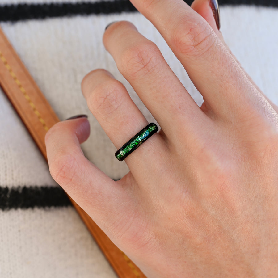 Emerald Wedding Band 4mm Black Tungsten Ring, Green Gemstone Ring, Dome, Polish, Unique Modern Promise Ring, Man Woman Wedding Band, Engrave