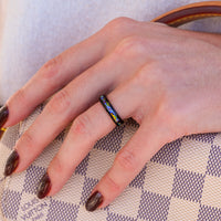 Rhaegal Dragon Ring Set Tungsten Band, Nebula His Her Ring, 8mm & 4mm Black Space Band, Dichrolam, Unique Couple Ring, Matching Promise Ring
