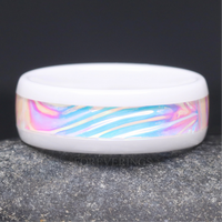 Caribbean Mens Wedding Band – White Ceramic Beach Ring, Dichrolam Blue, Unique Promise Ring for Him, Anniversary Gift, 8mm Trendy Mens Ring
