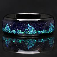 Wave Opal Blue Sandstone Inlay | Men's Black Tungsten Wedding Band