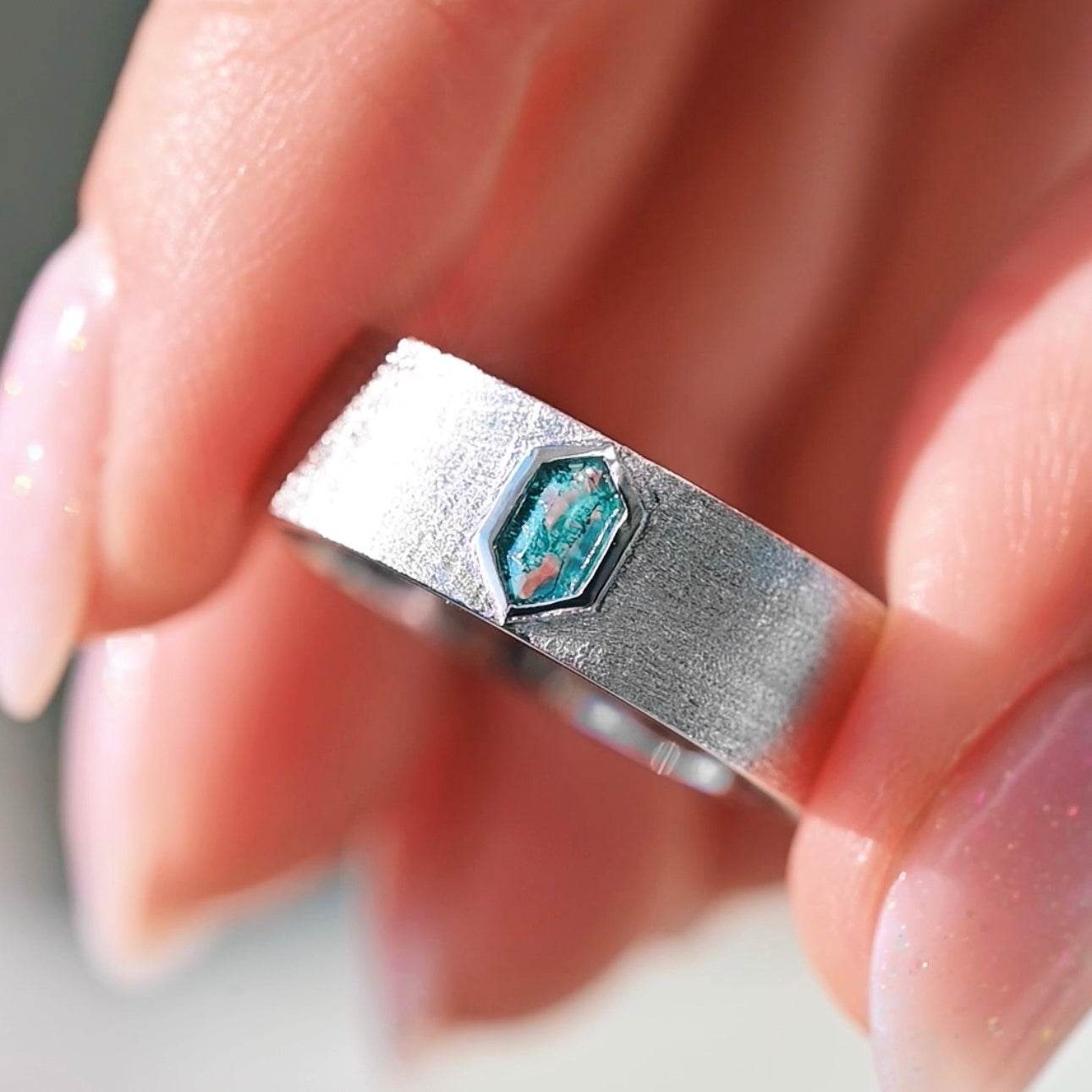 Green Moss Agate Couples Ring Set – 925 Sterling Silver Alternative Engagement Ring