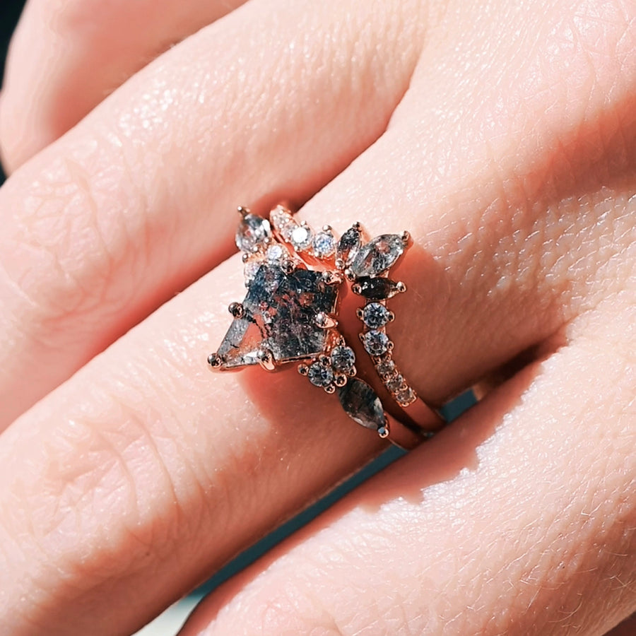 Kite Cut Herkimer Diamond Engagement Ring Set | Rose Gold Couples Ring