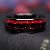 Nightleaf Crescent Moon Couples Ring Set, His and Her Wedding Ring, Leaf Engagement Ring Set, Matching Promise Rings, Black & Red Rhodolite