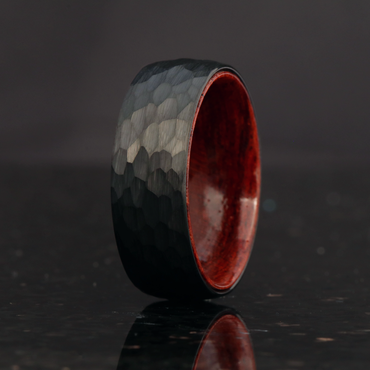 8mm Men Tungsten Wedding Band, Rosewood Ring, Black Hammered Tungsten Ring, Comfort Fit, Brush Matte, Dome, Bevel, Birthday Anniversary Gift