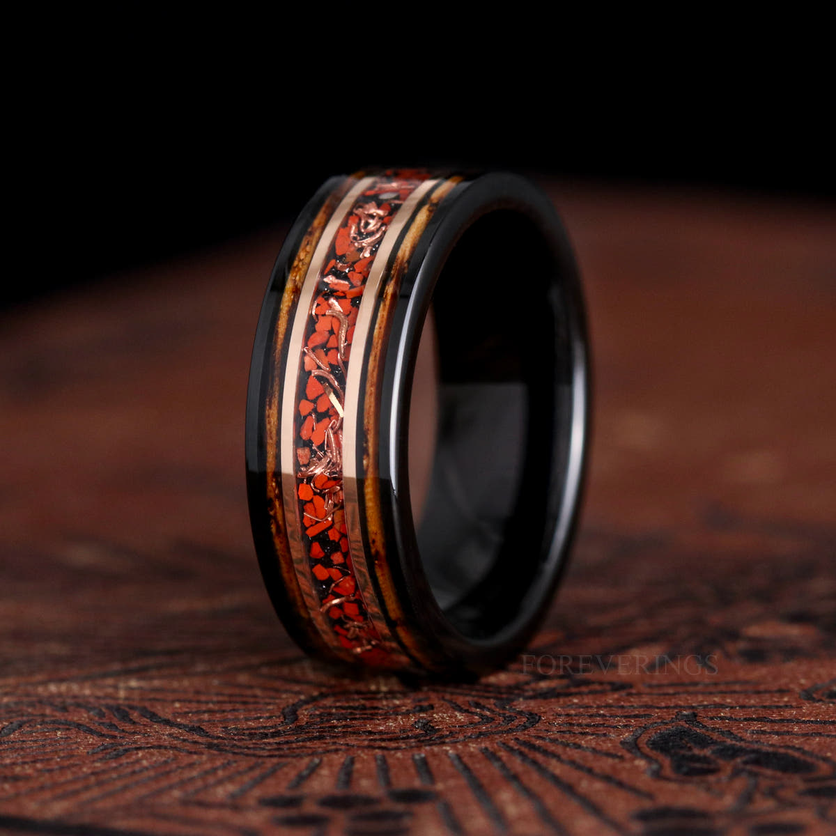 Men’s tungsten ring dinosaur bone inlay