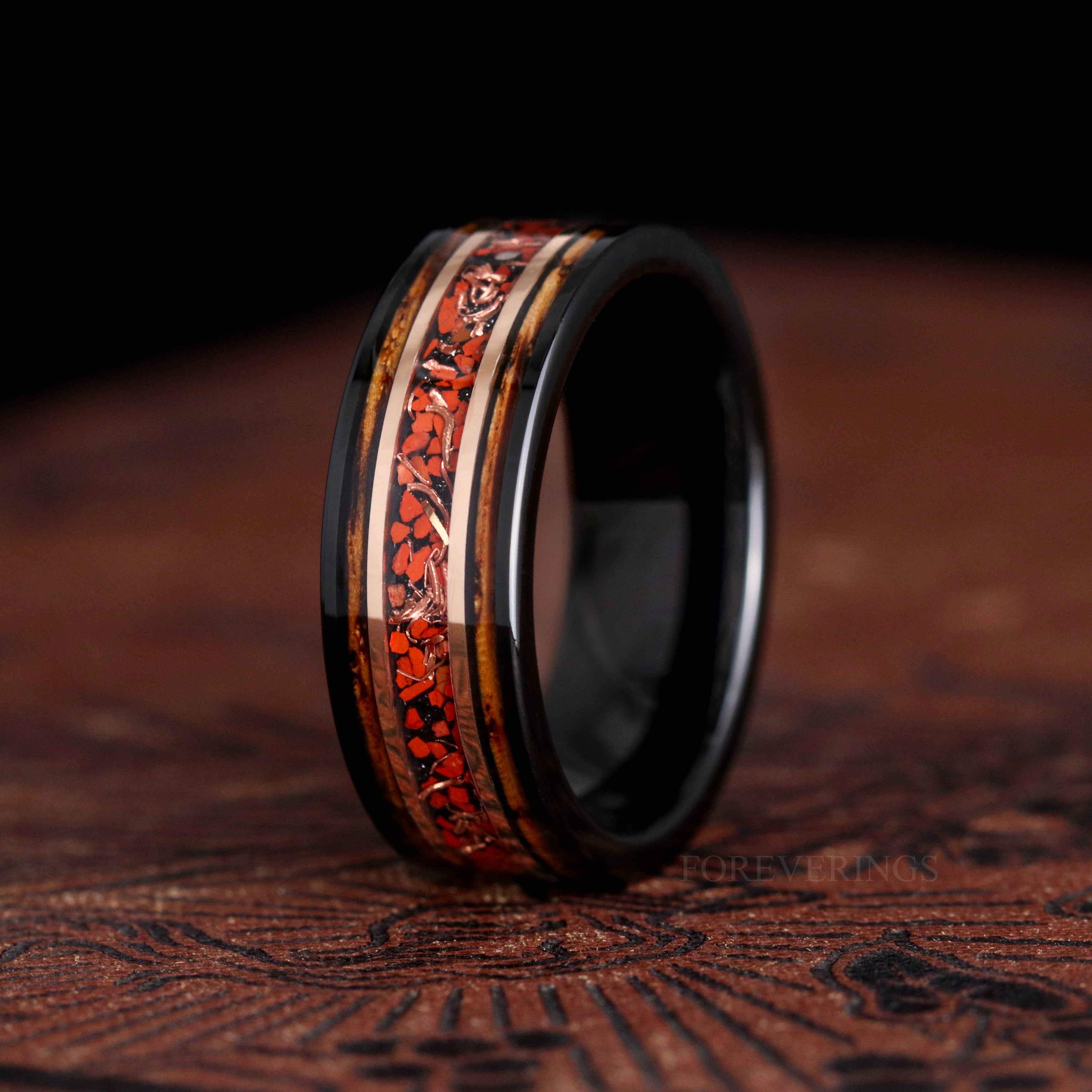 Men’s tungsten ring dinosaur bone inlay
