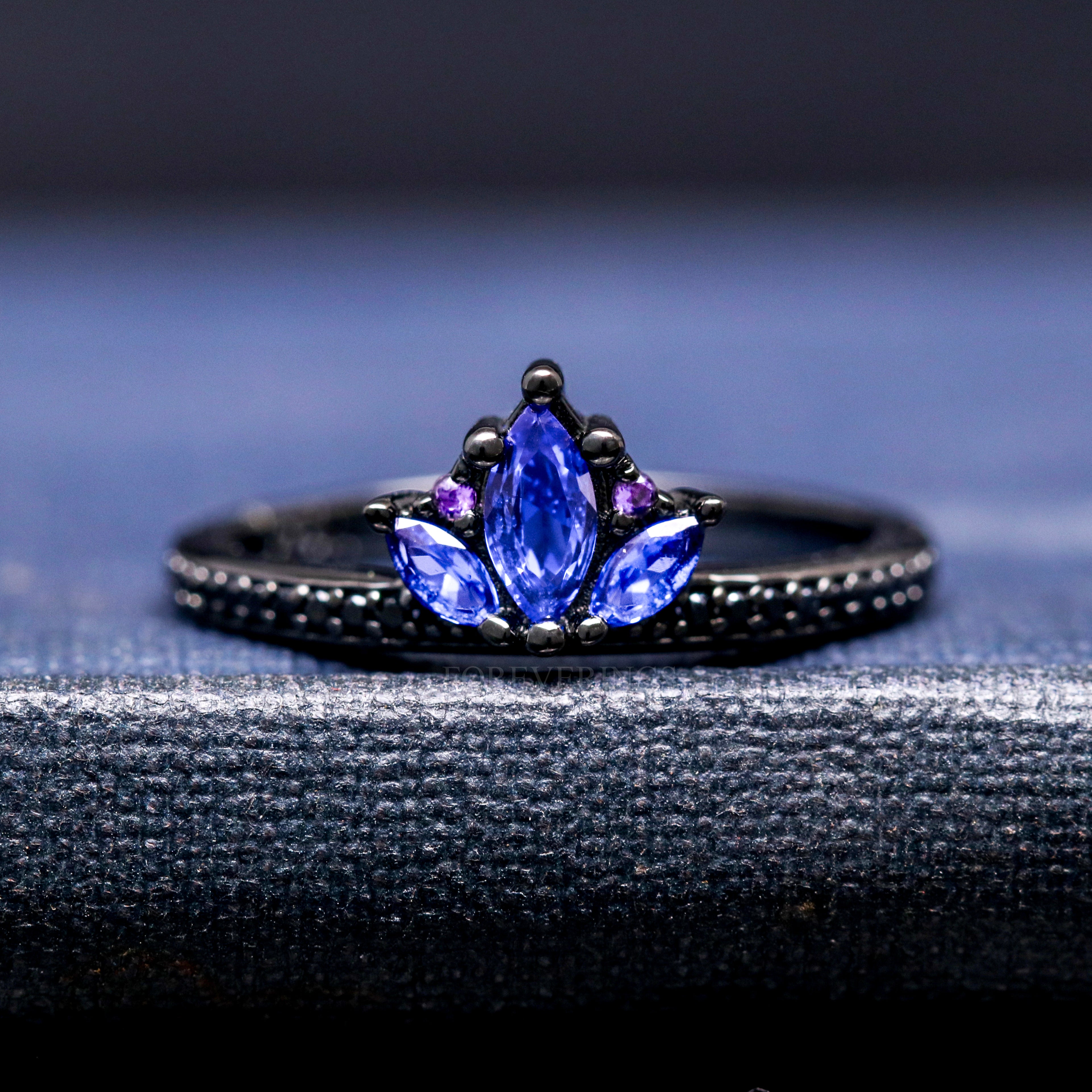 Blue Lotus Engagement Ring, Unique Women Wedding Ring, Orion Nebula Black Space Ring, Personalized Promise Ring Gift for Her, Cosmic Jewelry