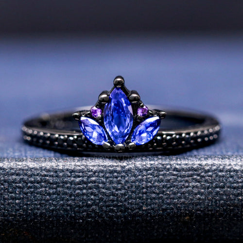 Blue Lotus Engagement Ring, Unique Women Wedding Ring, Orion Nebula Black Space Ring, Personalized Promise Ring Gift for Her, Cosmic Jewelry