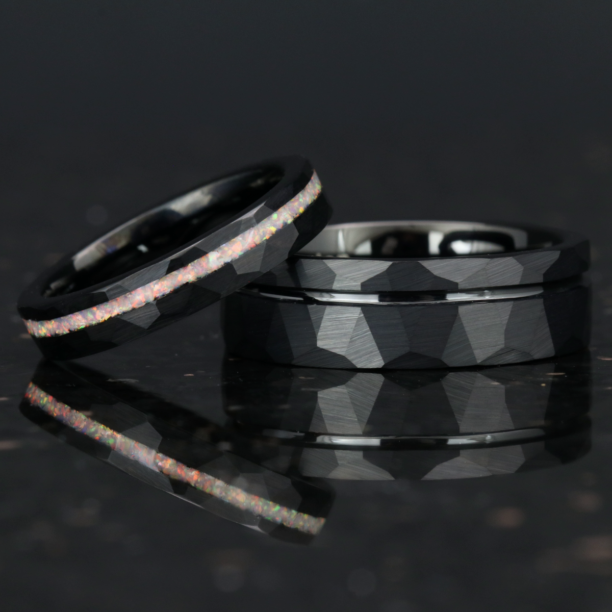Hammered Offset Groove Matte Black Man Ring, 7mm Mens Wedding Band, Flat Black Hammered Tungsten Ring, Simple Modern Custom Engraved Ring