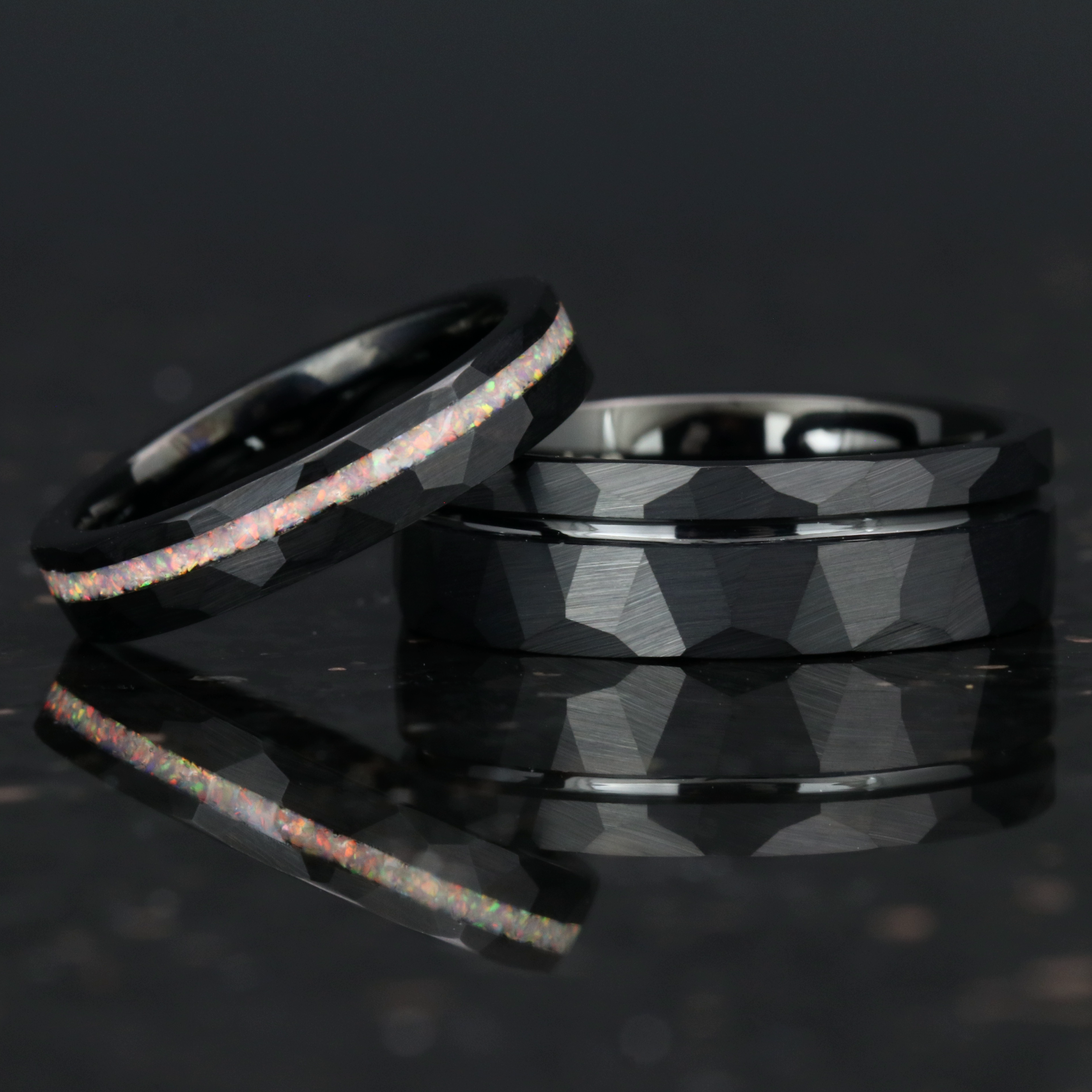 Hammered Offset Groove Matte Black Man Ring, 7mm Mens Wedding Band, Flat Black Hammered Tungsten Ring, Simple Modern Custom Engraved Ring