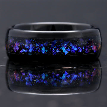 black cosmic inspired wedding band for men or women