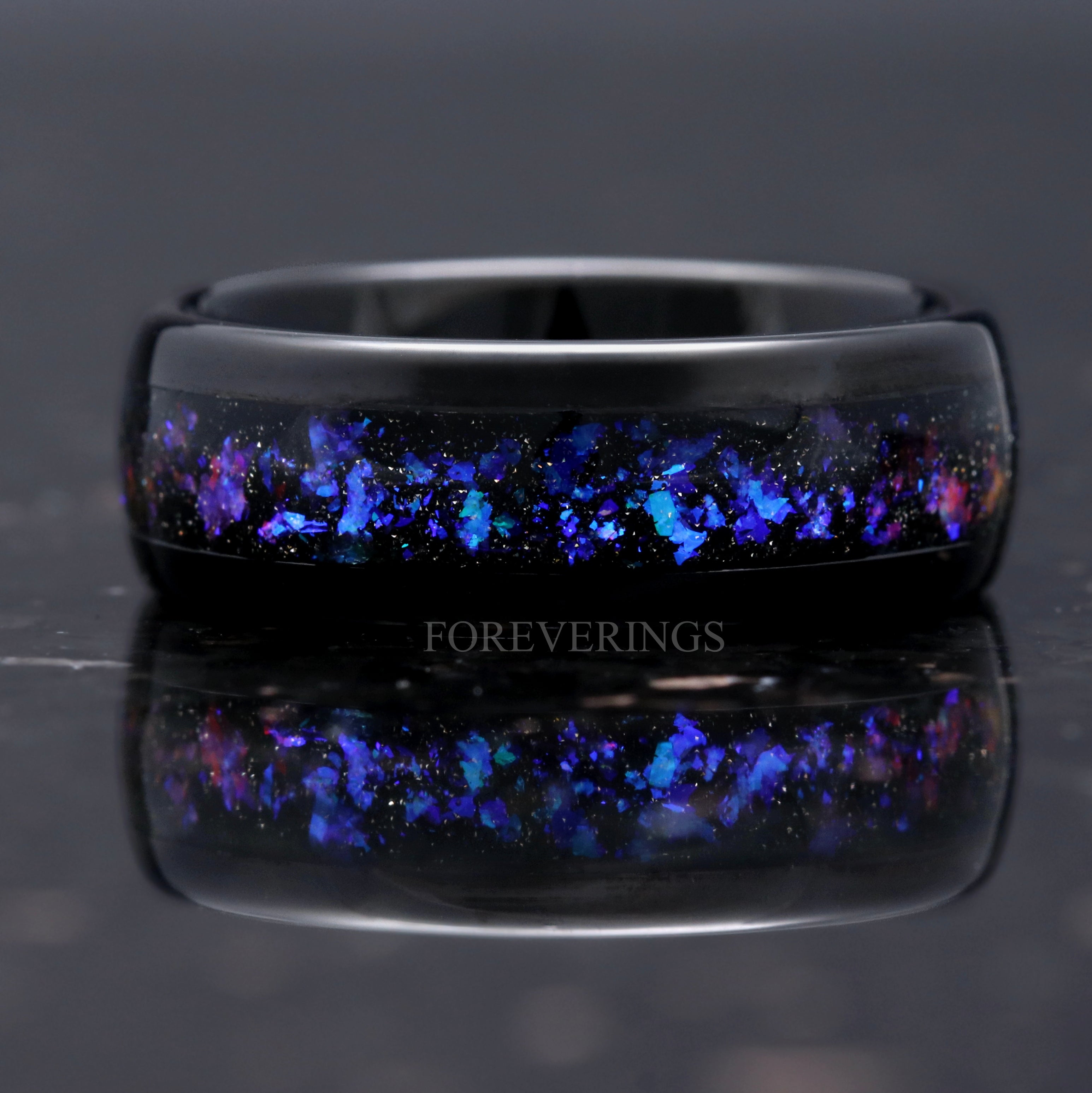 Orion Nebula Ring, Tungsten Outer Space Ring, 8mm-6mm-4mm Man Woman Wedding Ring, Comfort Fit, Black, Dome, Polish Smooth, Anniversary Gift