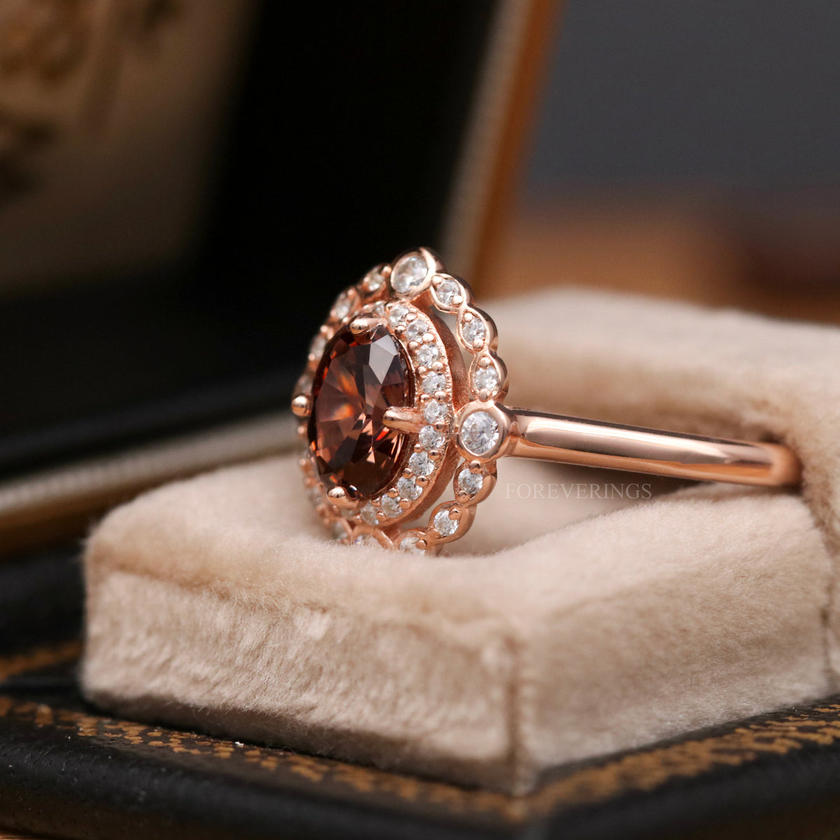 Art Deco Smoky Quartz Engagement Ring, Nontraditional Women's Rose Gold Wedding Ring, Coffee Wedding Ring, Promise Ring for Her