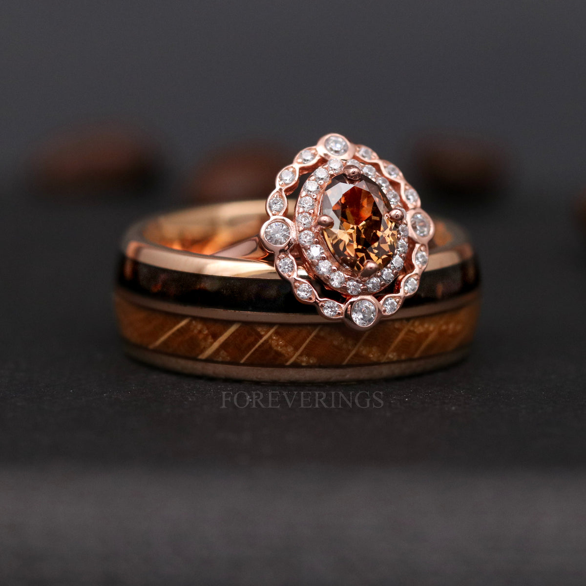 Art Deco Smoky Quartz Engagement Ring, Nontraditional Women's Rose Gold Wedding Ring, Coffee Wedding Ring, Promise Ring for Her