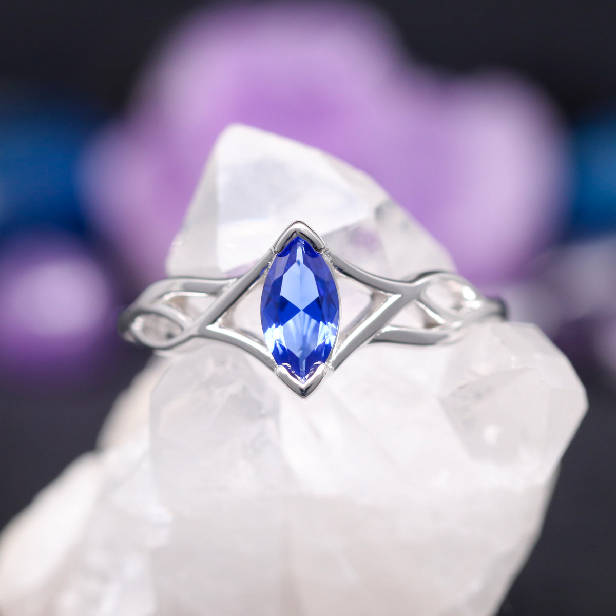 Celtic Sapphire Knot Ring, Silver Sapphire Engagement Ring, Women Wedding Band, Alternative Promise Ring for Her, Unique Women Celtic Ring
