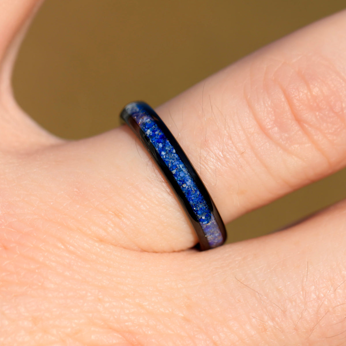 Celestial Blue Lapis Lazuli Ring, 4mm Black Tungsten Ring, Men Women Wedding Band, Polished, Dome, Comfort Fit, Unique Ring