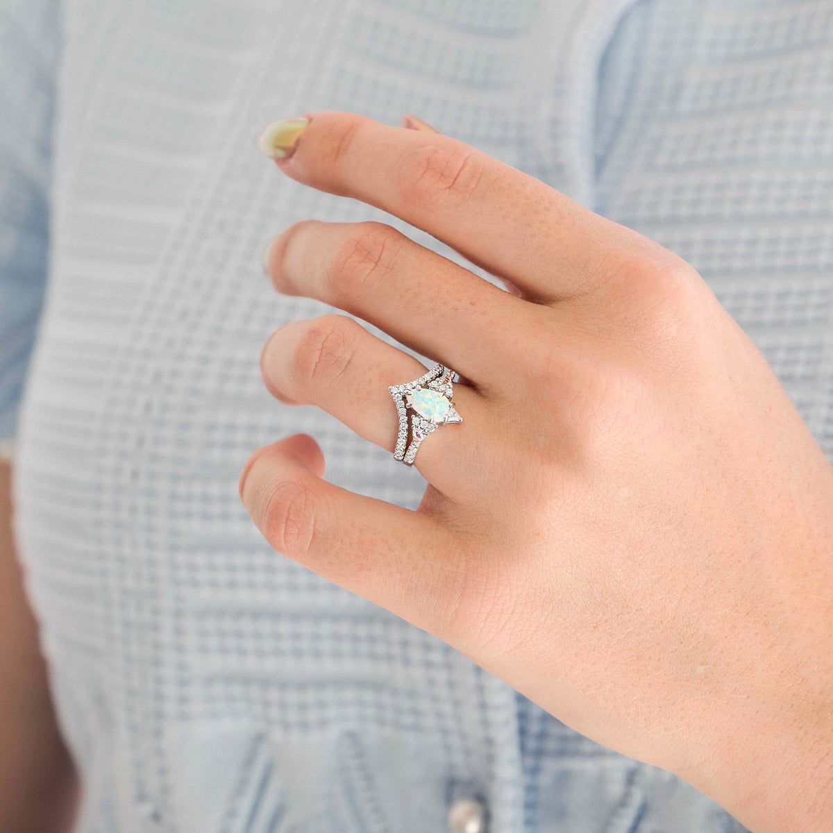 Lumiere Morganite Opal Ring Set, His Her Wedding Ring, Personalized, Promise Ring for Couples, Opal Engagement Ring Set, Morganite Ring Set