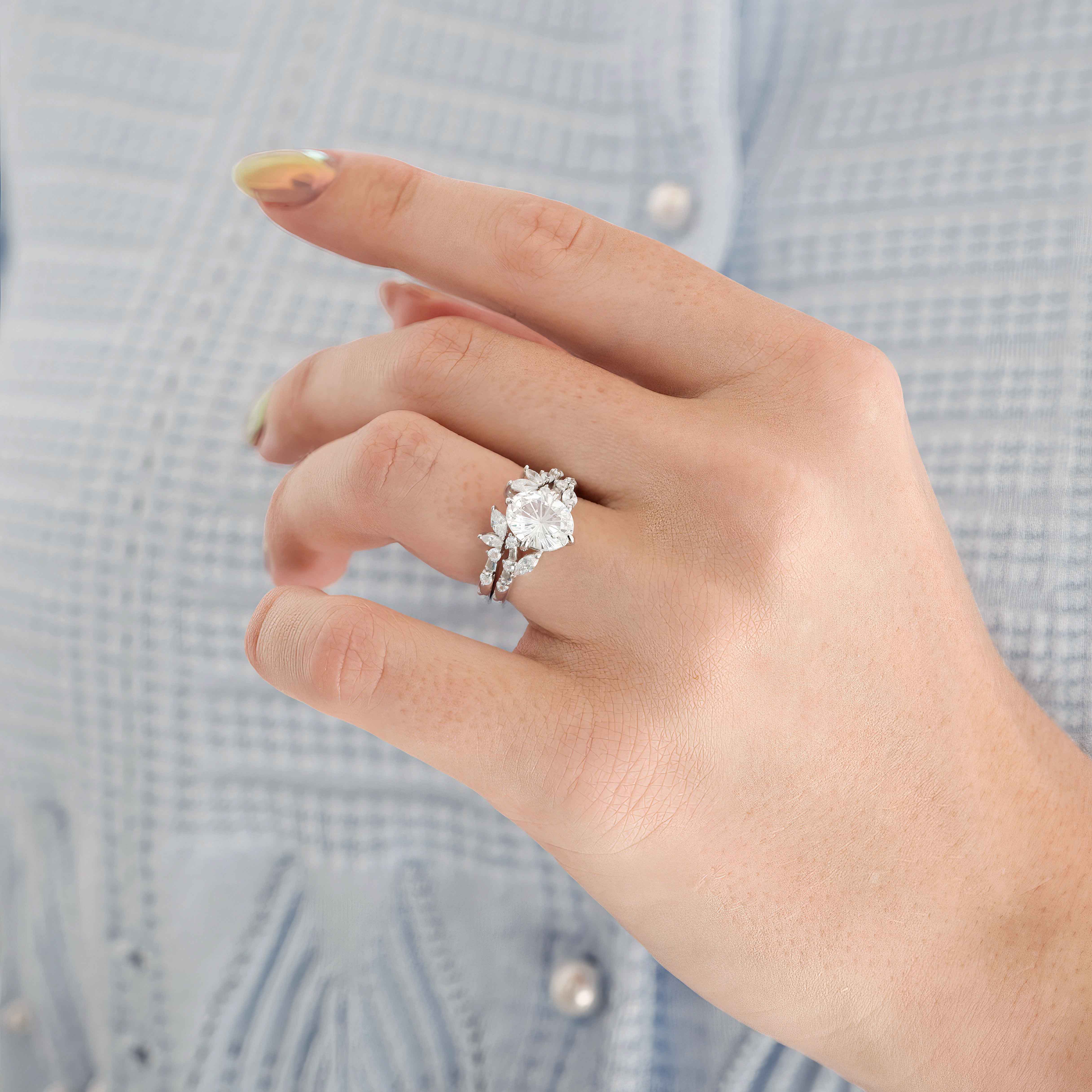 White sapphire engagement ring set for couples