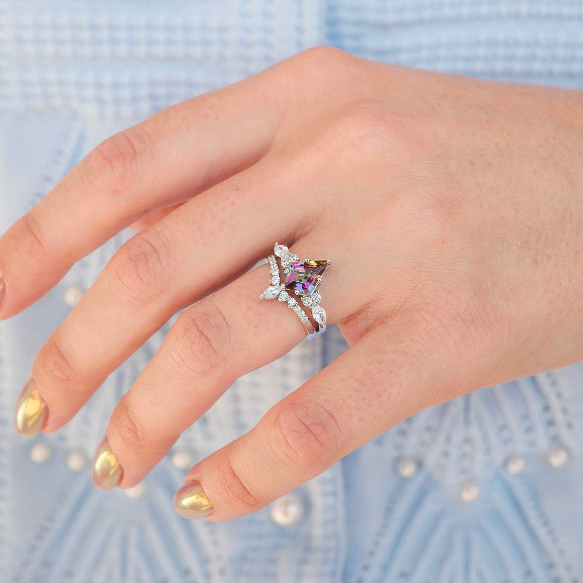 His and Her Mystic Topaz Galaxy Ring Set, Cass Supernova, Match Engagement Ring Set, Unique Couple Ring, Alternative Wedding Ring, Engraving