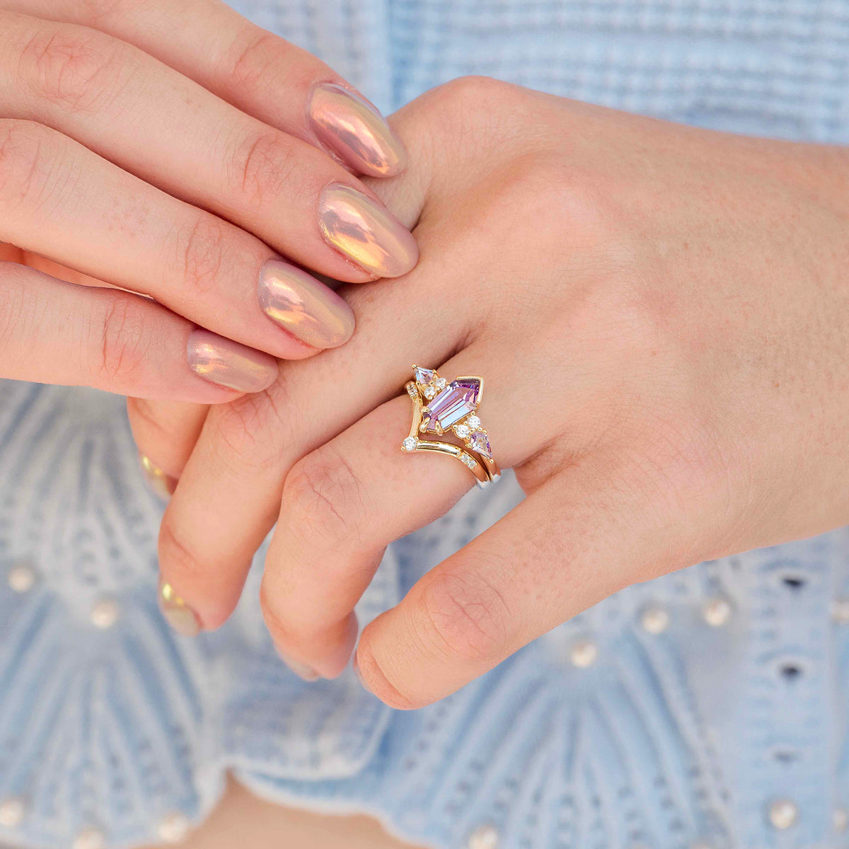 His and Her Gold Alexandrite Ring Set, Couple Crab Nebula Ring, Space Gold Wedding Band, 925 Sterling Silver and Gold Tungsten Ring Set