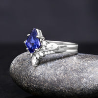 Blue sapphire couples wedding ring set