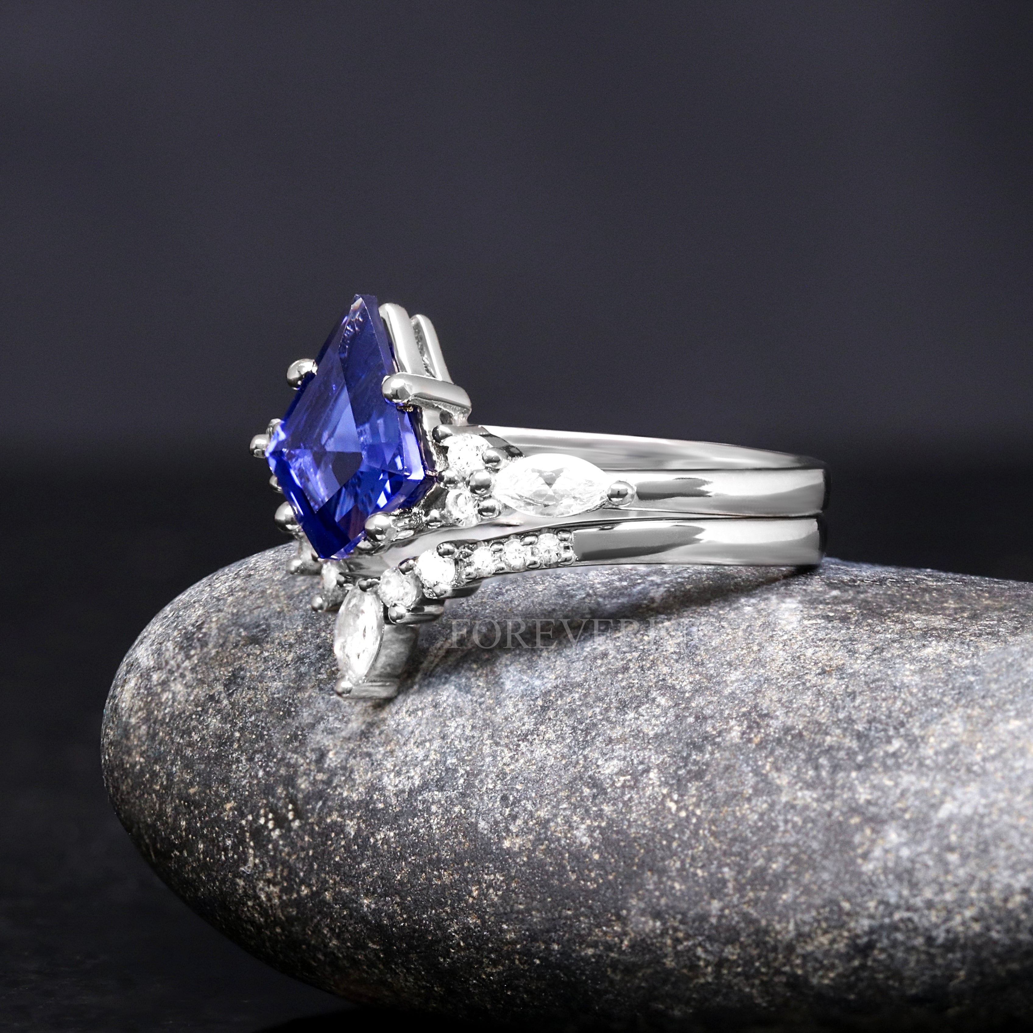 Sterling Silver Couples Ring Set | Kite Blue Sapphire His & Hers Wedding Bands