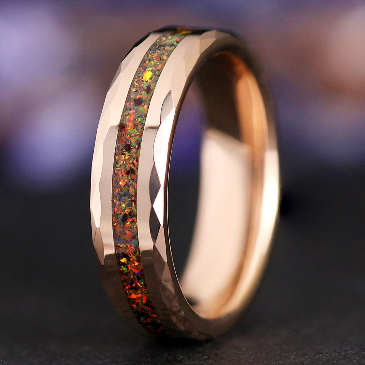 Red fire opal men’s ring 6mm rose gold wedding band