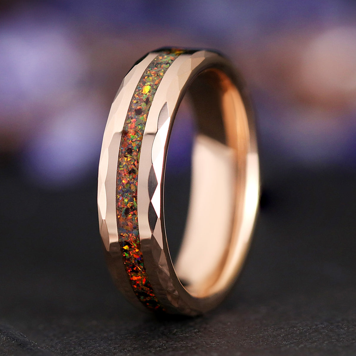 Unique promise ring for him with fire opal gemstone
