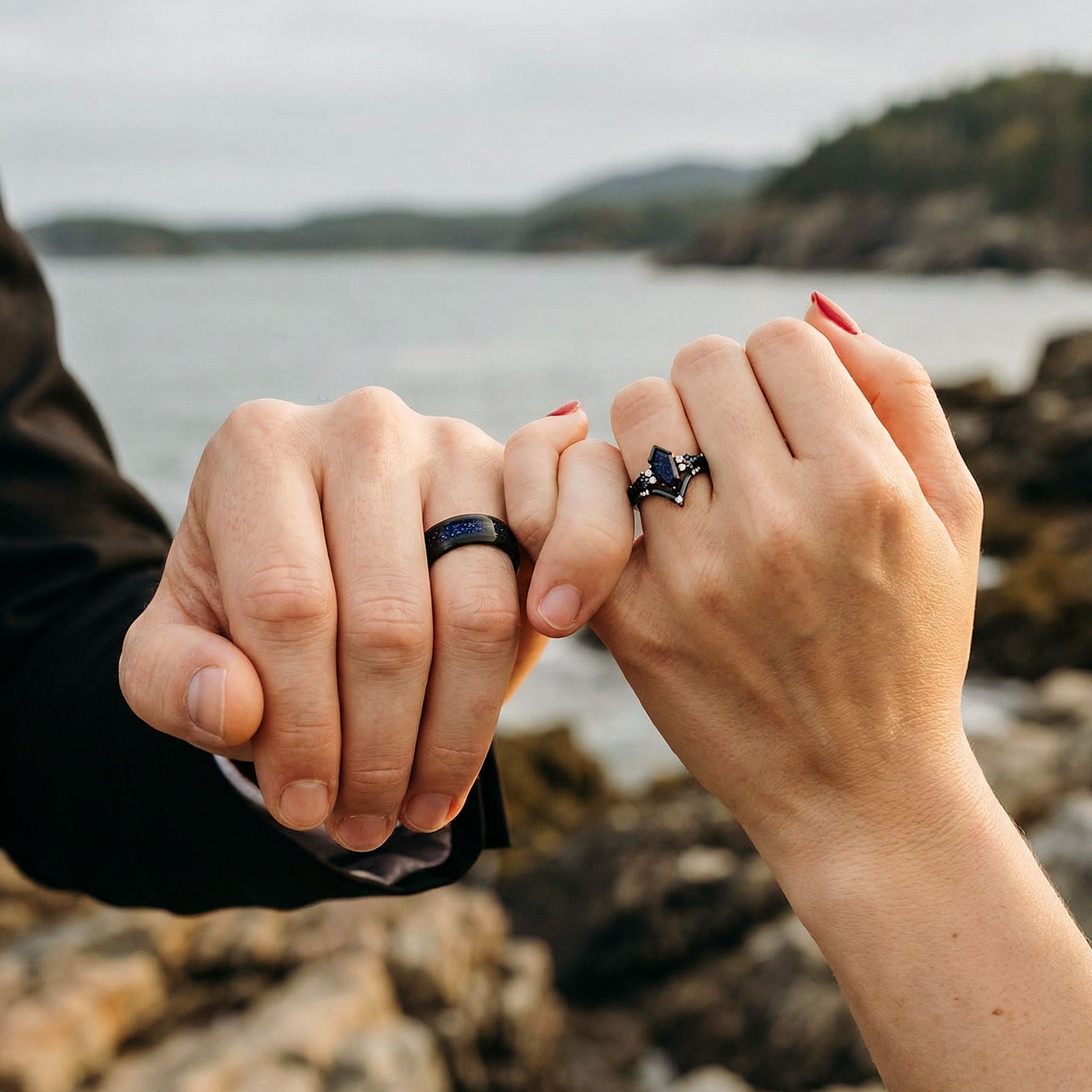 Couple wearing matching rings