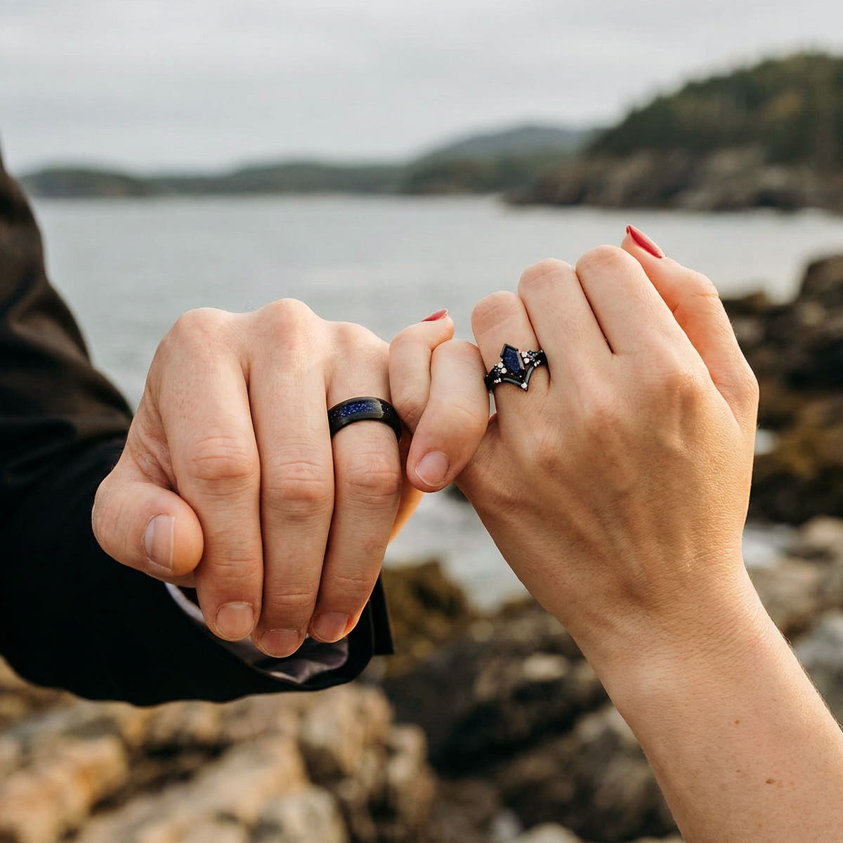 Couple wearing matching rings