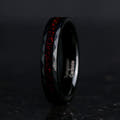 Crushed black fire opal hammered black tungsten band, side view