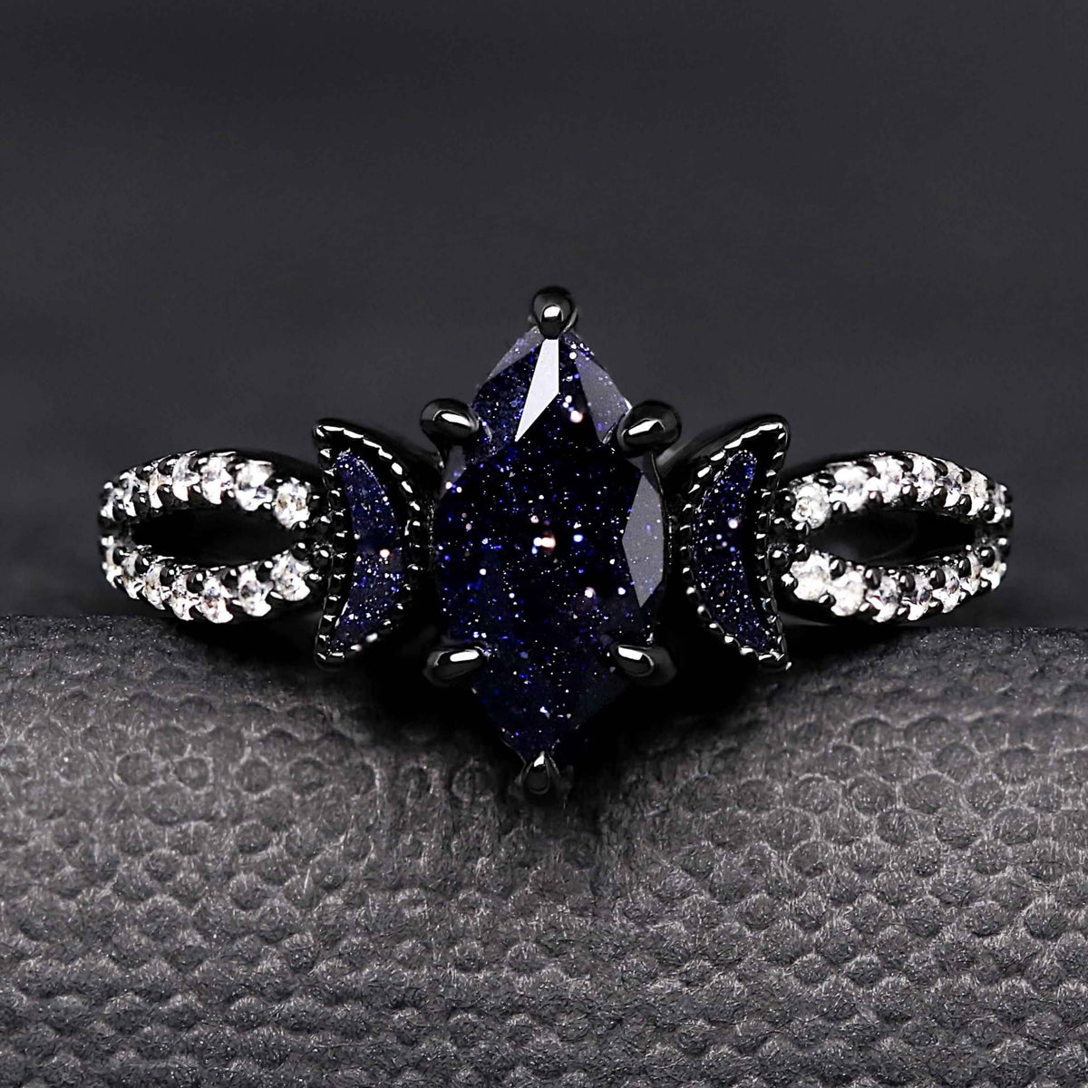 Lunara Celestial Couples Ring Set | Black Tungsten & Sterling Silver with Marquise Sandstone