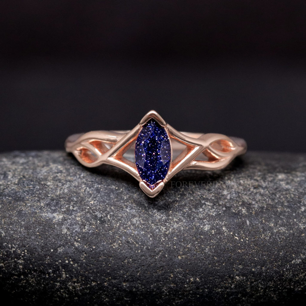 Blue Sandstone Celtic Couples Ring Set | Rose Gold His & Hers