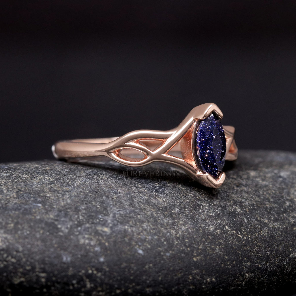 Blue Sandstone Celtic Couples Ring Set | Rose Gold His & Hers