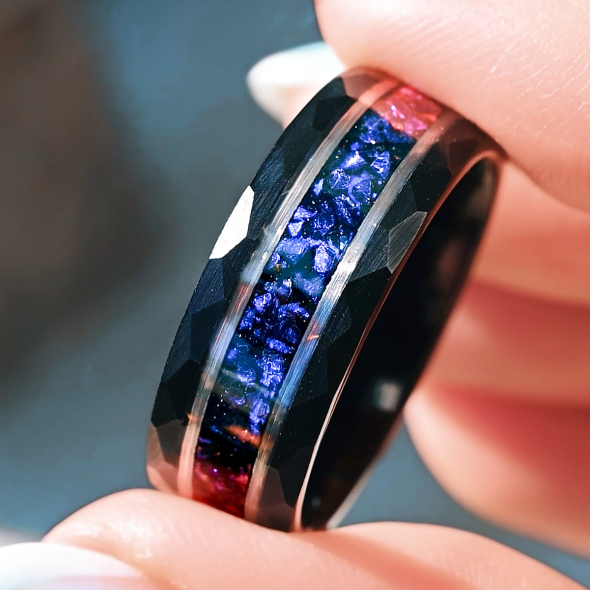 Nightleaf Blue Sapphire Couples Ring Set | Black Crescent Moon