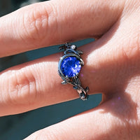 Nightleaf Blue Sapphire Couples Ring Set | Black Crescent Moon