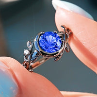 Nightleaf Blue Sapphire Couples Ring Set | Black Crescent Moon