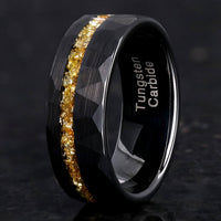 8mm Men Tungsten Wedding Band, Crushed Citrine Glass Stones, Black Tungsten Ring, Citrine Ring, Hammered, Flat, Comfort Fit