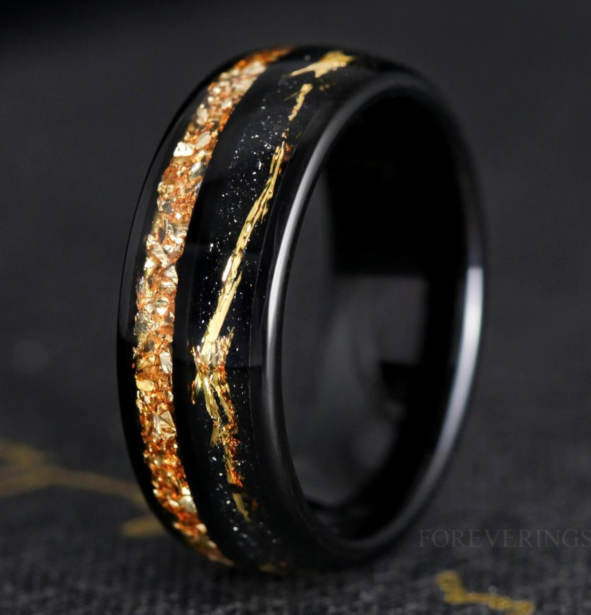 Mens Citrine Engagement Ring | Black & Gold 8mm Tungsten Band