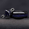Matching black couples ring set with blue sandstone, marquise crescent moon ring and 8mm tungsten band