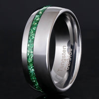 Emerald Mens Wedding Band, Silver Tungsten Ring, 8mm or 6mm Green Gemstone Ring, Dome, Polish, Man Engagement Ring, Unique Promise Ring, Engraving